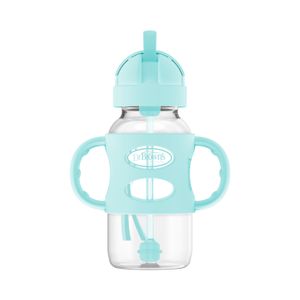 Biberón de Transición con Cañita y Asas de Silicona Boca Ancha 9 oz/270ml. Color Verde