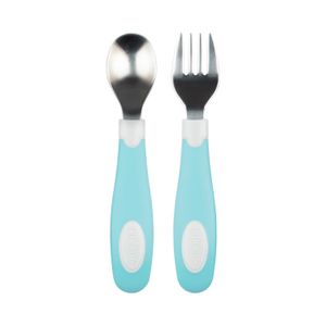 Cuchara y tenedor de agarre suave, Pack de 2. VERDE