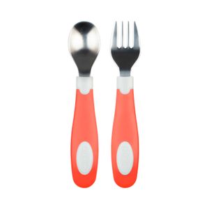 Cuchara y tenedor de agarre suave, Pack de 2. CORAL