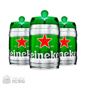 Pack de 3 Barriles de Cerveza Heineken de 5 Litros c/u + Vaso regalo