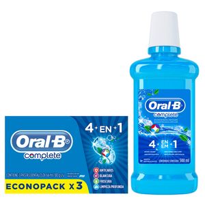 Pack Oral B Complete 4en1 Pasta Dental 3un + Enjuague Bucal