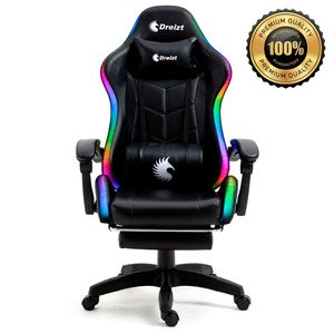 Silla Gamer Ergonómica Dreizt Shine RGB Series Negro Luces Con Posapies Reclinable