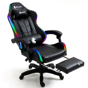 Silla Gamer Ergonómica Dreizt Shine RGB Series Negro Luces Con Posapies Reclinable