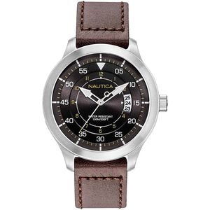 Reloj Nautica Point Loma NAPPLP903 Para Hombre Fecha Correa de Cuero Marrón Negro