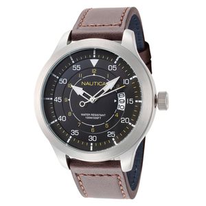 Reloj Nautica Point Loma NAPPLP903 Para Hombre Fecha Correa de Cuero Marrón Negro