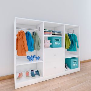 Closet Montessori Wonder Wood Muebleria de 4 Compartimientos y 2 Cajones Melamina Blanca