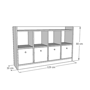 Comoda Juguetero Montessori Wonder Wood Muebleria de 4 Espacios/4 Cajones Melamina Blanca/Azul