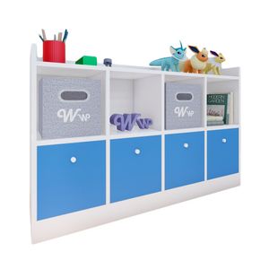 Comoda Juguetero Montessori Wonder Wood Muebleria de 4 Espacios/4 Cajones Melamina Blanca/Azul