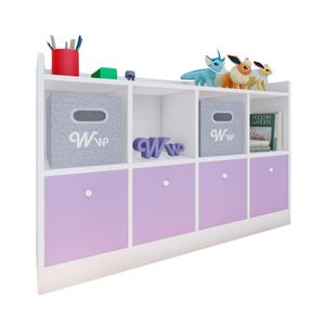 Comoda Juguetero Montessori Wonder Wood Muebleria de 4 Espacios/4 Cajones Melamina Blanca/Lila