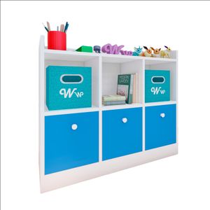 Comoda Juguetero Montessori Wonder Wood Muebleria de 3 Espacios/3 Cajones Melamina Blanca/Azul