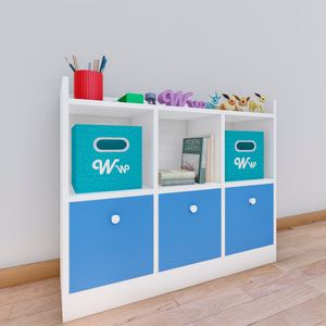 Comoda Juguetero Montessori Wonder Wood Muebleria de 3 Espacios/3 Cajones Melamina Blanca/Azul