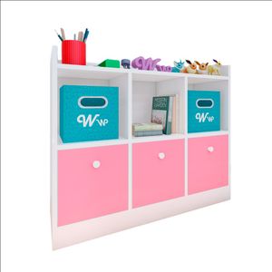 Comoda Juguetero Montessori Wonder Wood Muebleria de 3 Espacios/3 Cajones Melamina Blanca/Rosado