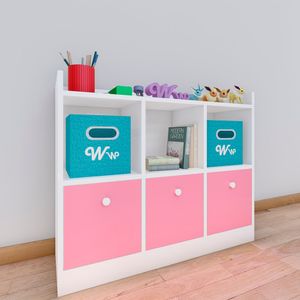 Comoda Juguetero Montessori Wonder Wood Muebleria de 3 Espacios/3 Cajones Melamina Blanca/Rosado