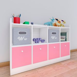 Comoda Juguetero Montessori Wonder Wood Muebleria de 4 Espacios/4 Cajones Melamina Blanca/Rosado