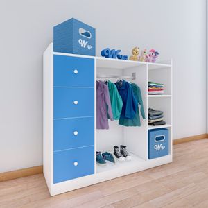 Closet Montessori Wonder Wood Muebleria de 3 Compartimientos y 4 Cajones Melamina Blanca/Azul