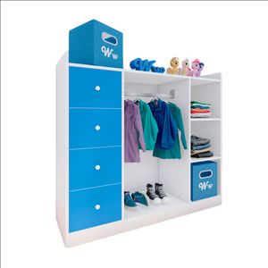 Closet Montessori Wonder Wood Muebleria de 3 Compartimientos y 4 Cajones Melamina Blanca/Azul
