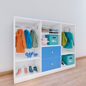 Closet Montessori Wonder Wood Muebleria de 4 Compartimientos y 2 Cajones Melamina Blanca/Azul