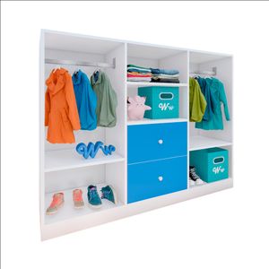 Closet Montessori Wonder Wood Muebleria de 4 Compartimientos y 2 Cajones Melamina Blanca/Azul