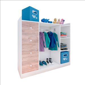 Closet Montessori Wonder Wood Muebleria de 3 Compartimientos y 4 Cajones Melamina Blanca/Damasco