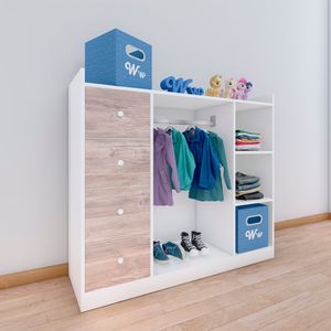 Closet Montessori Wonder Wood Muebleria de 3 Compartimientos y 4 Cajones Melamina Blanca/Damasco