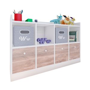 Comoda Juguetero Montessori Wonder Wood Muebleria de 4 Espacios/4 Cajones Melamina Blanca/Damasco