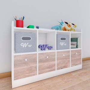 Comoda Juguetero Montessori Wonder Wood Muebleria de 4 Espacios/4 Cajones Melamina Blanca/Damasco