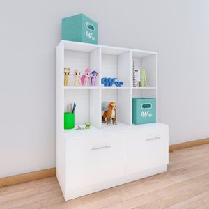 Comoda Juguetero Montessori Wonder Wood Muebleria de 6  Espacios y 2 Cajones Melamina Blanca