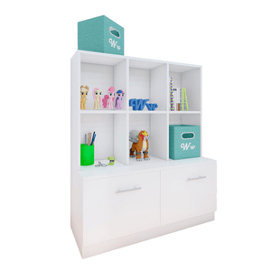Comoda Juguetero Montessori Wonder Wood Muebleria de 6  Espacios y 2 Cajones Melamina Blanca