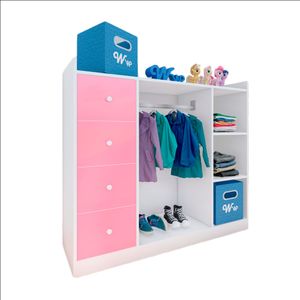 Closet Montessori Wonder Wood Muebleria de 3 Compartimientos y 4 Cajones Melamina Blanca/Rosado
