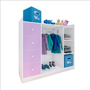 Closet Montessori Wonder Wood Muebleria de 3 Compartimientos y 4 Cajones Melamina Blanca/Lila