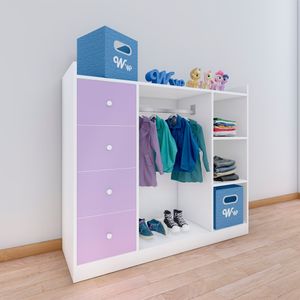 Closet Montessori Wonder Wood Muebleria de 3 Compartimientos y 4 Cajones Melamina Blanca/Lila