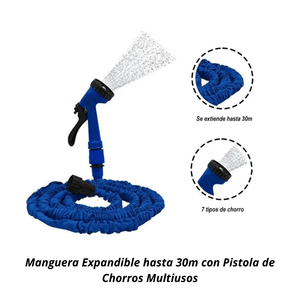 Manguera Expandible hasta 30m con Pistola de Chorros Multiusos
