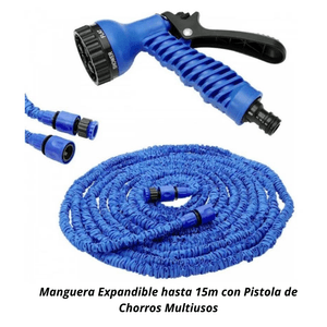 Manguera Expandible hasta 15m con Pistola de Chorros Multiusos