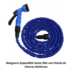 Manguera Expandible hasta 30m con Pistola de Chorros Multiusos