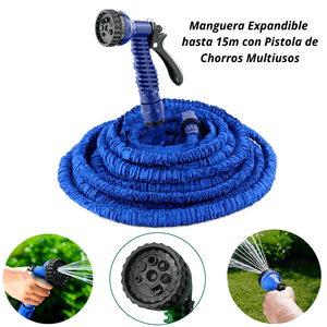 Manguera Expandible hasta 15m con Pistola de Chorros Multiusos