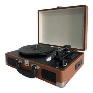 Tornamesa bluetooth Richards XR-636BP, puerto USB/SD/RadioFM, acabado elegante en cuero, marrón