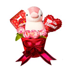 Cesta con Chocolates y Peluche de Pingüino Feliz día de la Madre