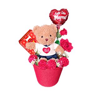 Cesta con Chocolates y Peluche Oso Feliz Día de la Madre