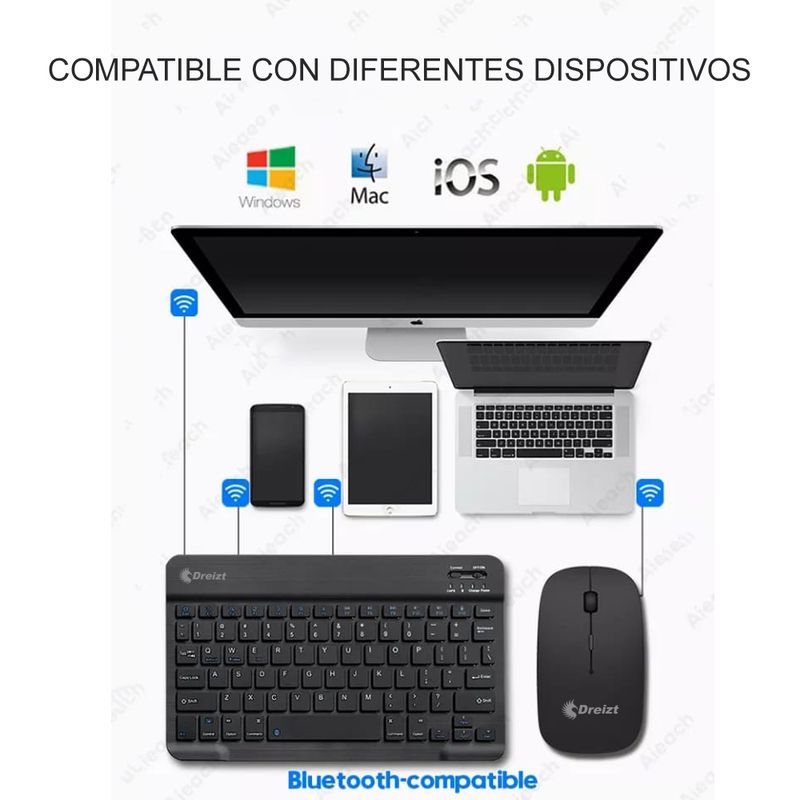 Kit Teclado Y Mouse Inalámbrico Bluetooth Multidipositivo DT100