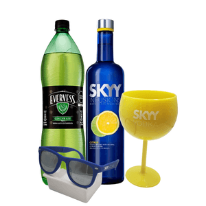 Vodka Skyy Citrus 750Ml + Ginger Evervess + Copa + Lentes
