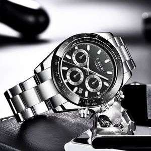 Reloj Lujo Hombre LIGE 8937 Negro Cronógrafos Cristal Mineral