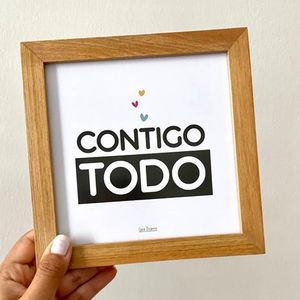 Cuadro con dedicatoria "Contigo todo" hecho en madera por Casa Pizarro 17 x 17 cm