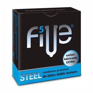 Preservativos Five Steel Extra Lubricante - Caja 5 UN