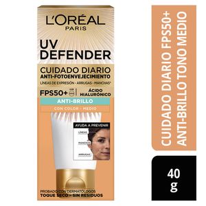 Protector Solar Anti Edad UV Defender L'Oréal Paris Skin Care FPS 50+ Anti Brillo Tono Medio 40 ML