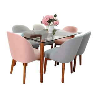 Juego de Comedor 6 Sillas Oli Gris Claro y Rosado