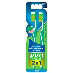 Cepillo Dental Multiple Accion Pro Color Anaranjado y Morado - Pack 2 UN