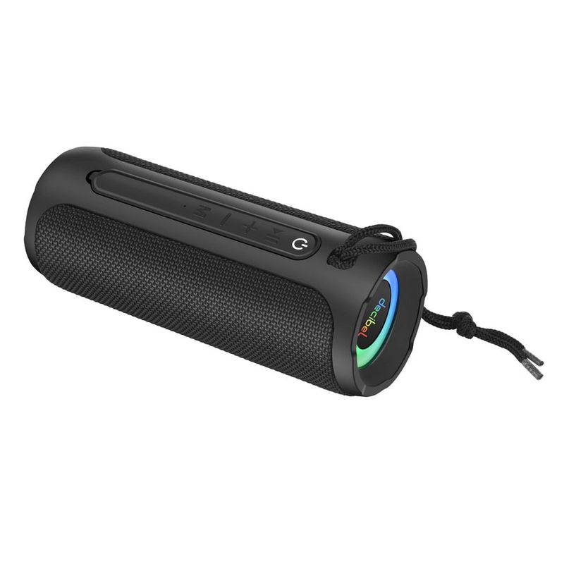 Parlante bluetooth Decibel Roller 20W, IPX5, Radio FM/entrada  MicroSD/USB/TWS, hasta 8 horas de reproducción, negro