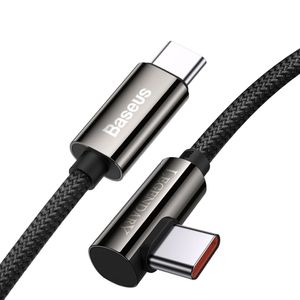 Cable Tipo C a Tipo C Baseus, carga rápida PD 100W, tipo codo, nylon trenzado, 1m, negro