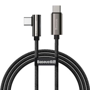 Cable Tipo C a Tipo C Baseus, carga rápida PD 100W, tipo codo, nylon trenzado, 1m, negro