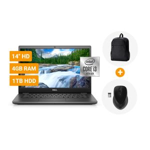 Combo Laptop Dell Latitude 3410 Core i3-10110U 1TB HDD 4GB RAM 14" HD FreeDos + Mochila + Mouse